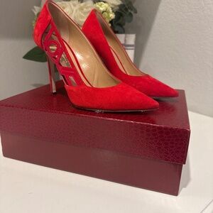 Tamara Mellon Red Suede Love Letter Leather Heels